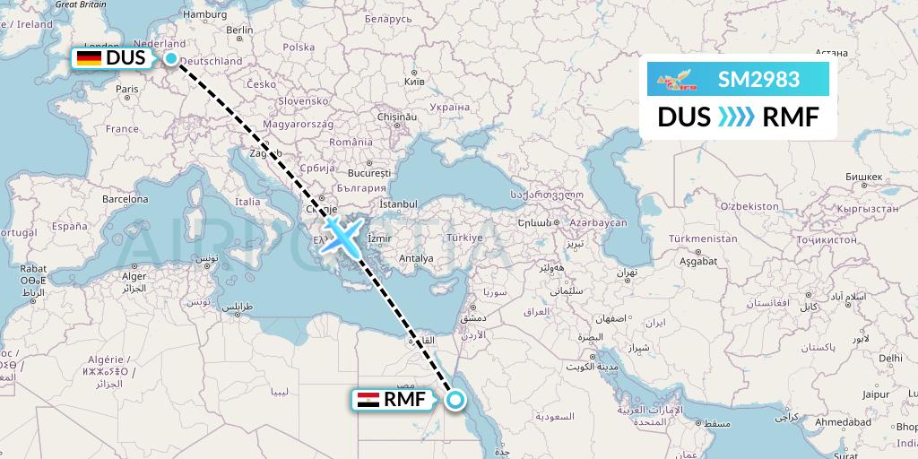 SM2983 Air Cairo Flight Map: Dusseldorf to Marsa Alam