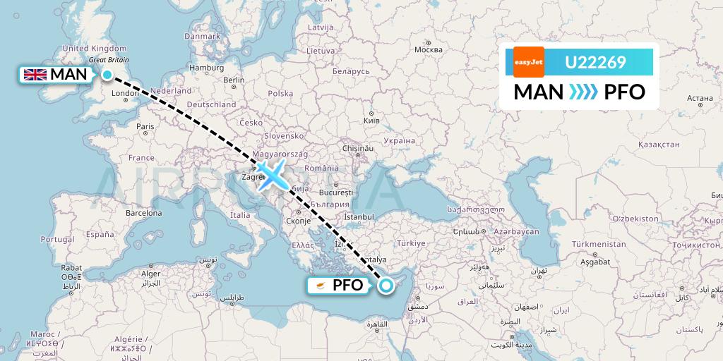 U22269 EasyJet Flight Map: Manchester to Pafos