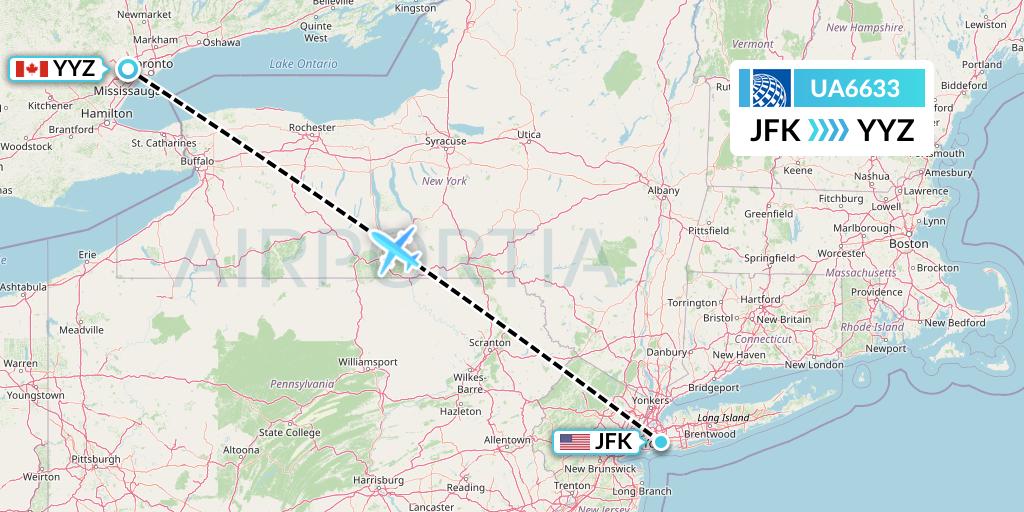 UA6633 United Airlines Flight Map: New York to Toronto