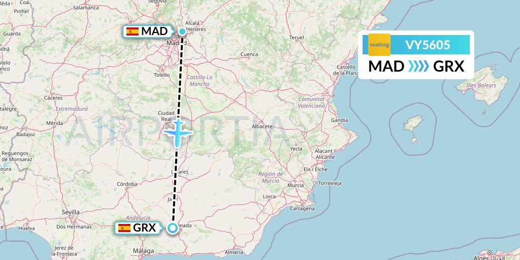 VY5605 Vueling Flight Map: Madrid to Granada