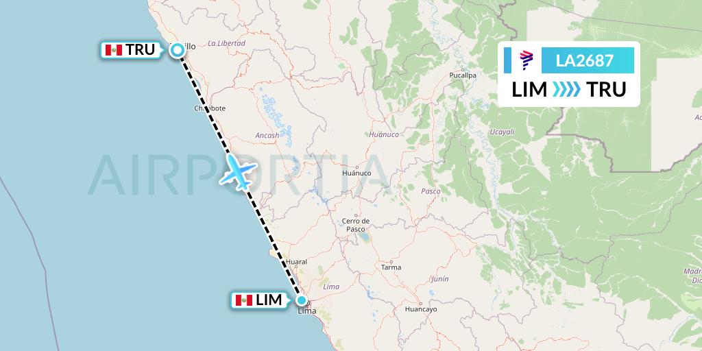 LA2687 LAN Airlines Flight Map: Lima to Trujillo