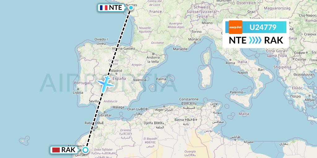 U24779 EasyJet Flight Map: Nantes to Marrakesh 