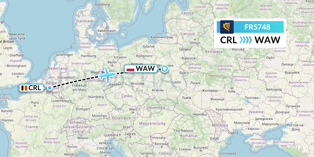 FR5748 Ryanair Flight Map: Brussels to Warsaw