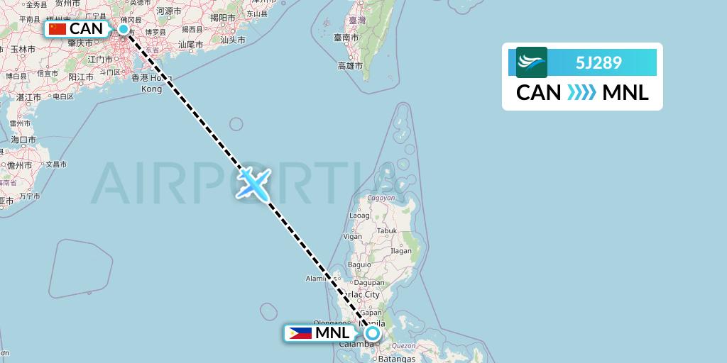5J289 CEBU Pacific Air Flight Map: Guangzhou to Manila