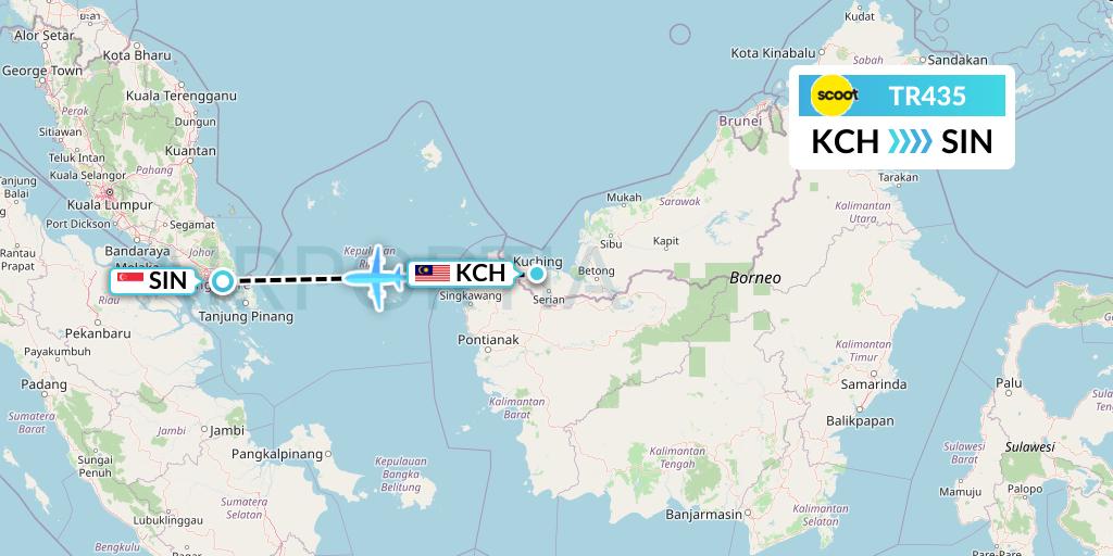 TR435 Tigerair Flight Map: Kuching to Singapore