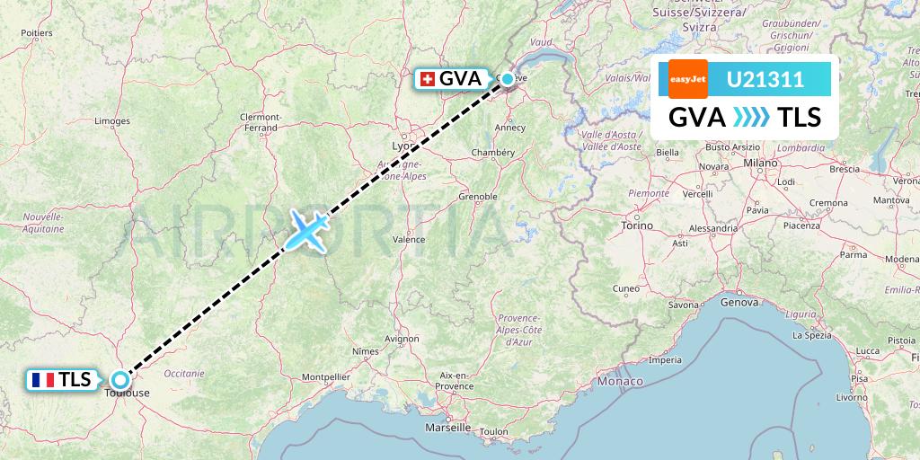 U21311 EasyJet Flight Map: Geneva to Toulouse