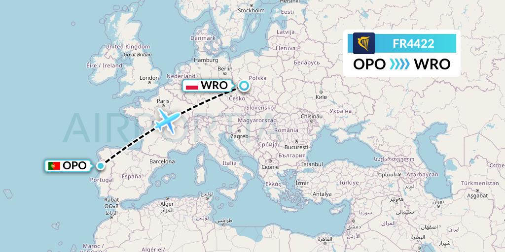 FR4422 Ryanair Flight Map: Porto to Wroclaw