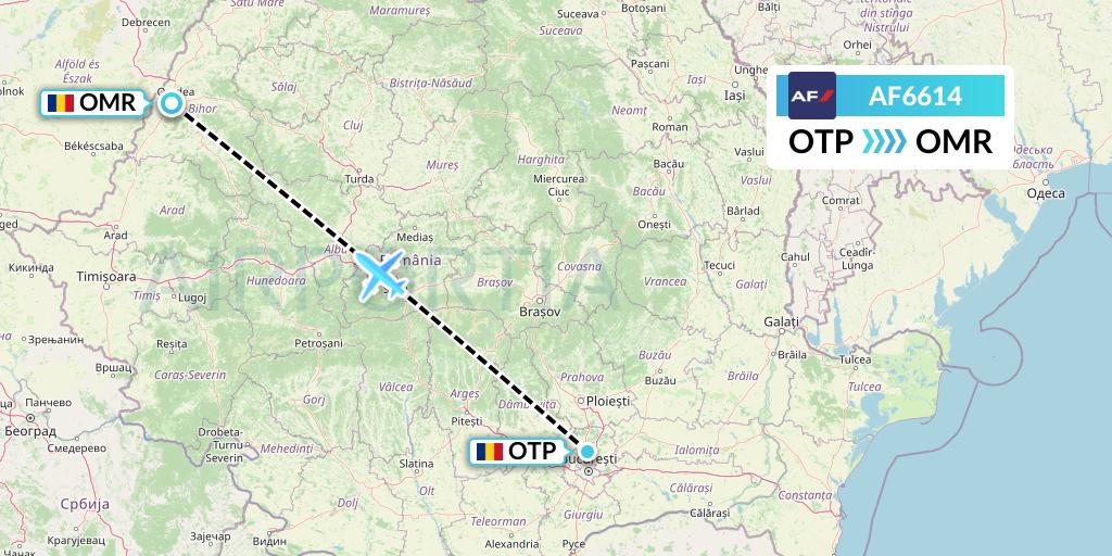 AF6614 Air France Flight Map: Bucharest to Oradea