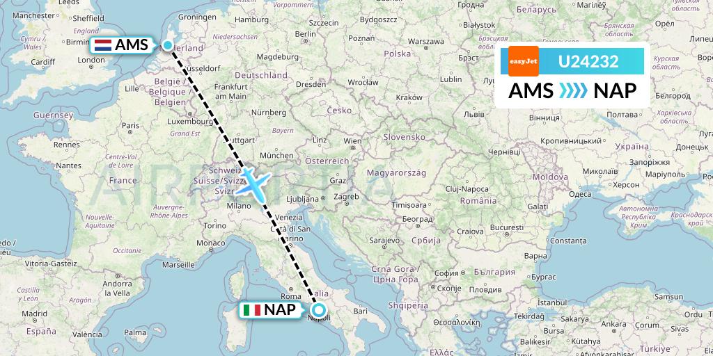 U24232 EasyJet Flight Map: Amsterdam to Naples