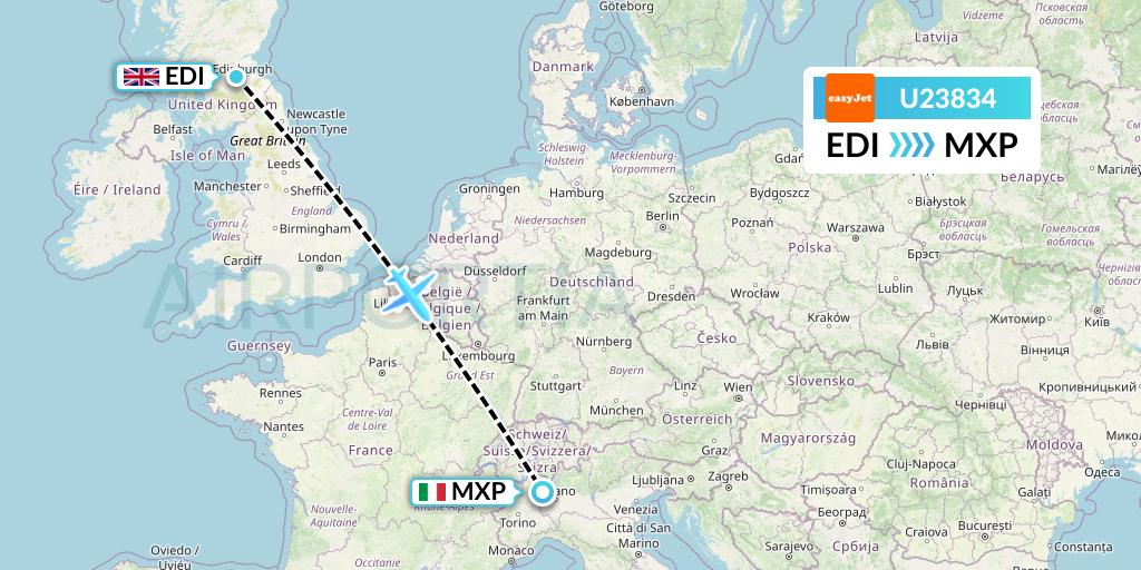 U23834 EasyJet Flight Map: Edinburgh to Milan