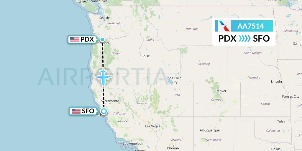 AA7514 American Airlines Flight Map: Portland to San Francisco