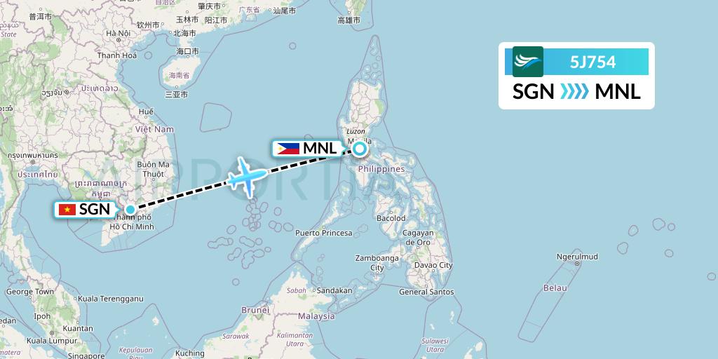 5J754 CEBU Pacific Air Flight Map: Ho Chi Minh City to Manila