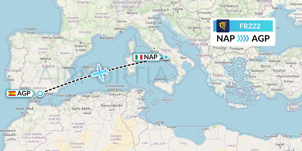FR222 Ryanair Flight Map: Naples to Malaga