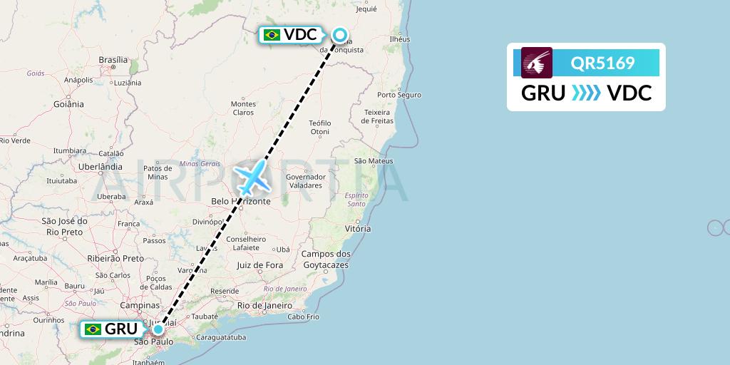 QR5169 Qatar Airways Flight Map: Sao Paulo to Vitoria Da Conquista