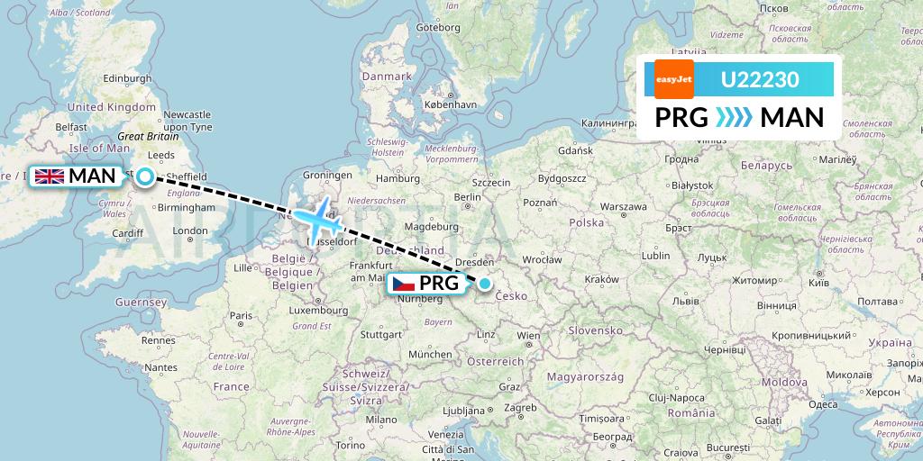 U22230 EasyJet Flight Map: Prague to Manchester