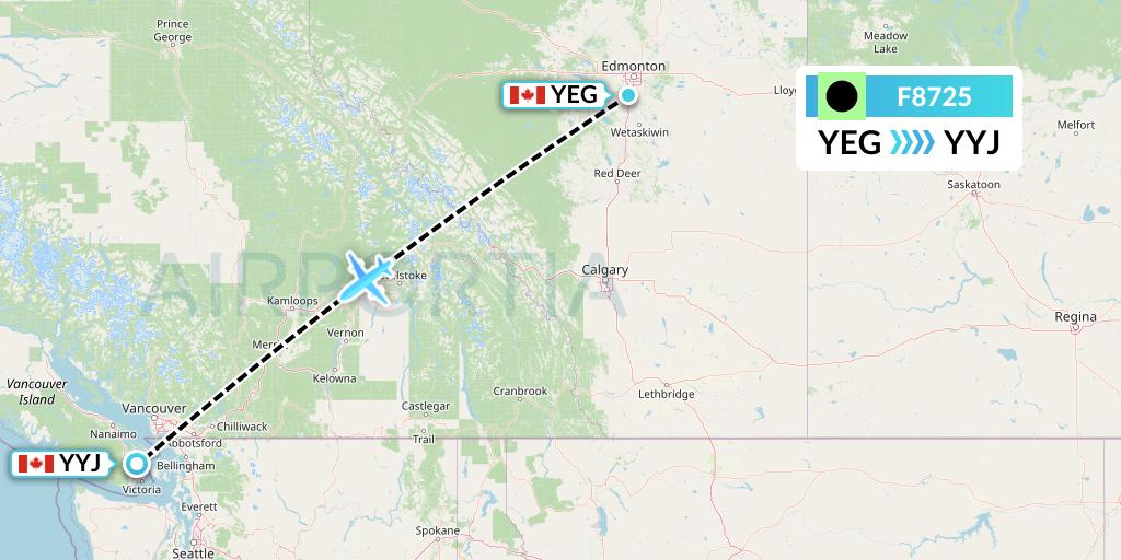 F8725 Flair Airlines Flight Map: Edmonton to Victoria