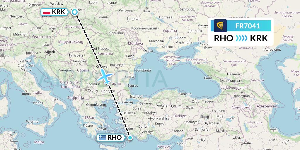 FR7041 Ryanair Flight Map: Rhodes to Krakow