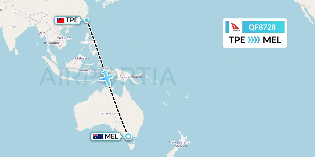 QF8728 Qantas Flight Map: Taipei to Melbourne