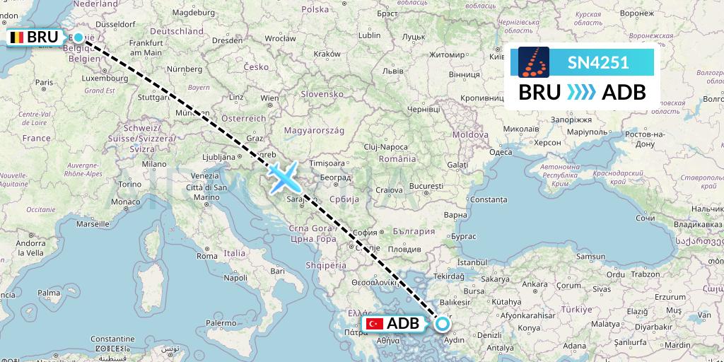 SN4251 Brussels Airlines Flight Map: Brussels to Izmir