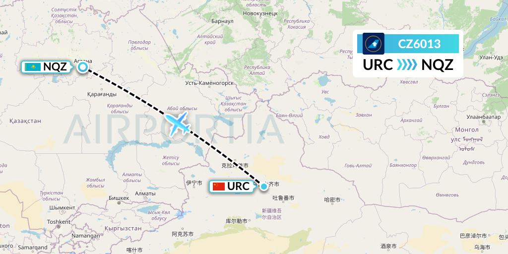 CZ6013 China Southern Airlines Flight Map: Urumqi to Astana