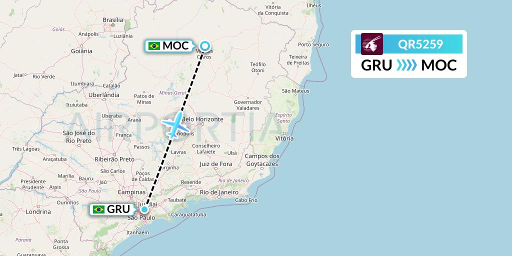 QR5259 Qatar Airways Flight Map: Sao Paulo to Montes Claros