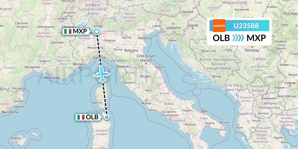 U23588 EasyJet Flight Map: Olbia to Milan