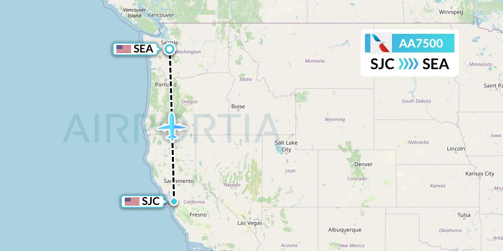 AA7500 American Airlines Flight Map: San Jose to Seattle