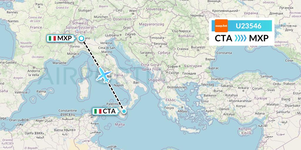 U23546 EasyJet Flight Map: Catania to Milan