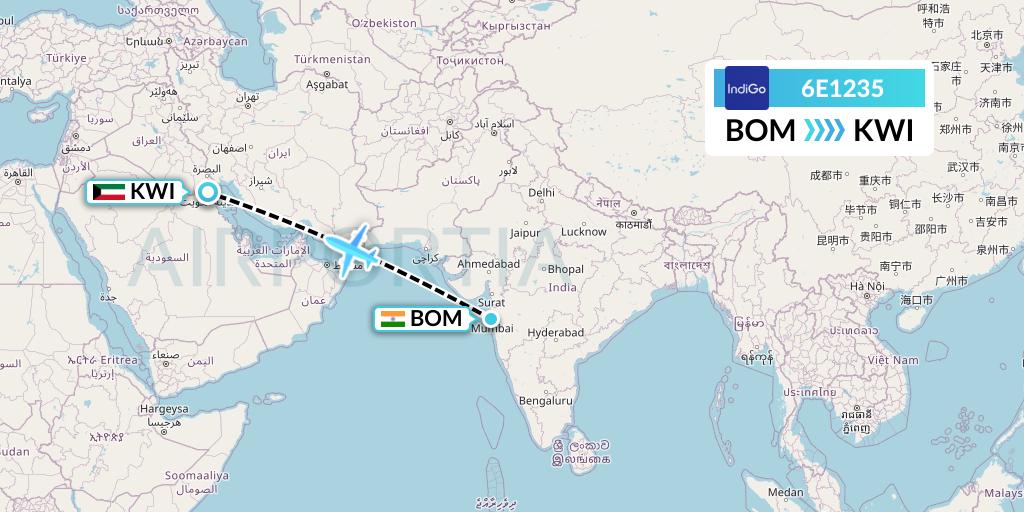 6E1235 Flight Status IndiGo Airlines Mumbai to Kuwait City (IGO1235)