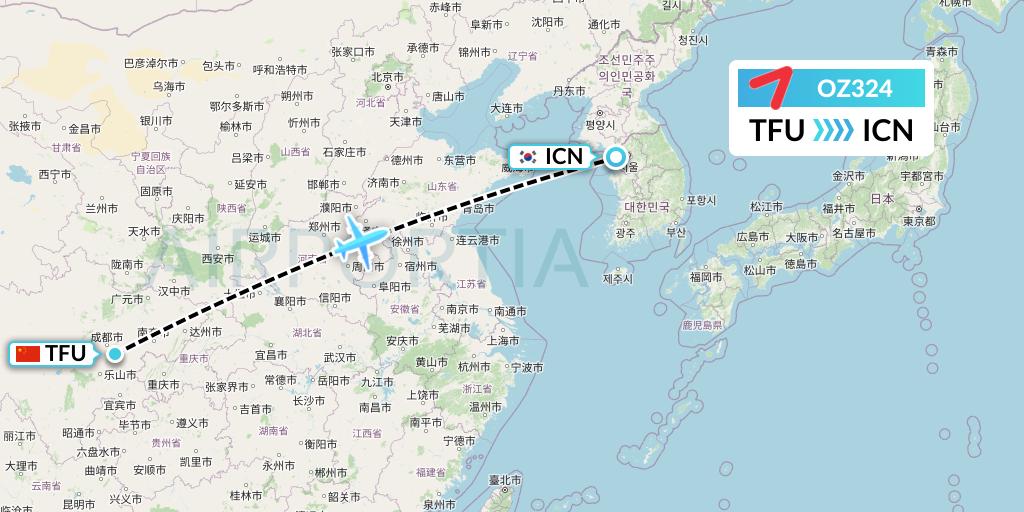 OZ324 Asiana Airlines Flight Map: Chengdu to Seoul
