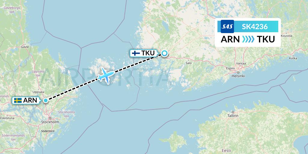 SK4236 SAS Flight Map: Stockholm to Turku