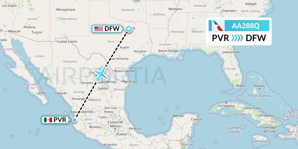 AA288Q American Airlines Flight Map: Puerto Vallarta to Dallas