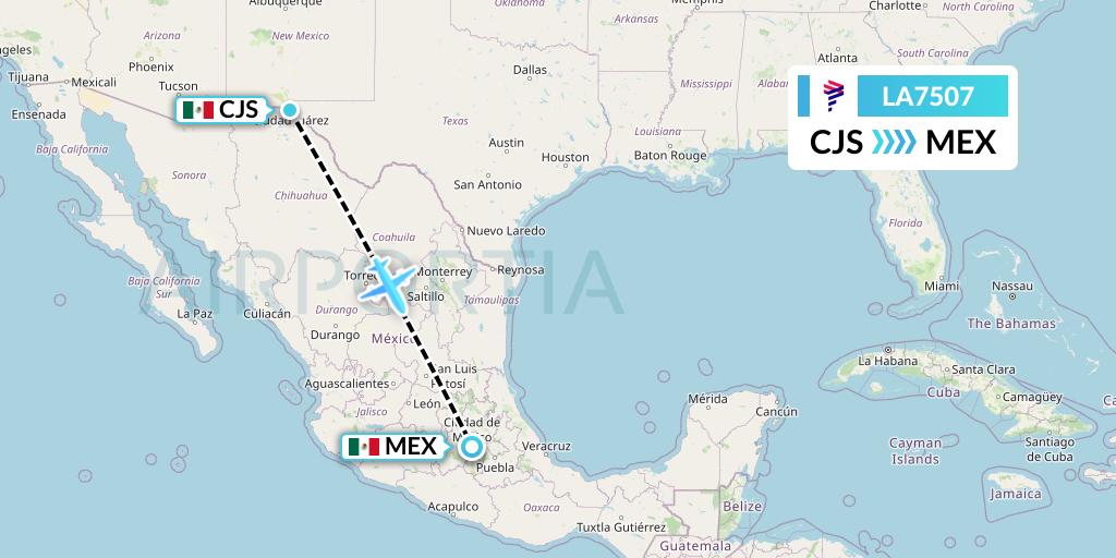 LA7507 LAN Airlines Flight Map: Ciudad Juarez to Mexico City
