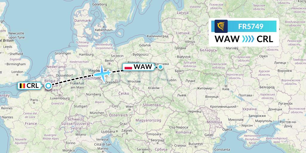 FR5749 Ryanair Flight Map: Warsaw to Brussels