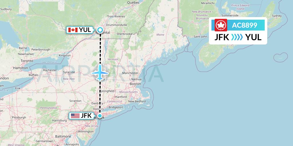 AC8899 Air Canada Flight Map: New York to Montreal