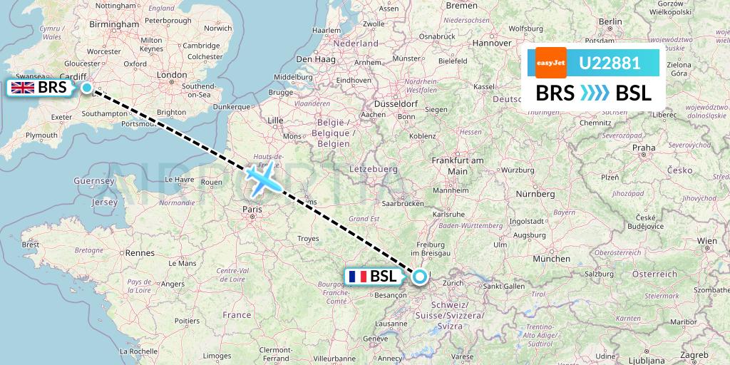 U22881 EasyJet Flight Map: Bristol to Basel