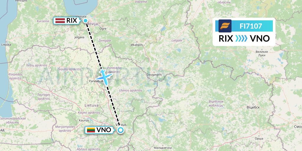 FI7107 Icelandair Flight Map: Riga to Vilnius