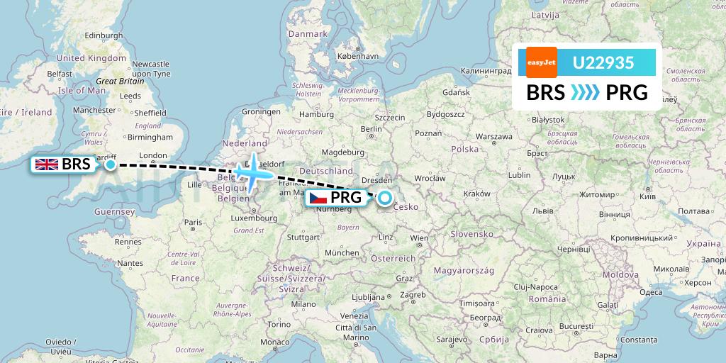 U22935 EasyJet Flight Map: Bristol to Prague