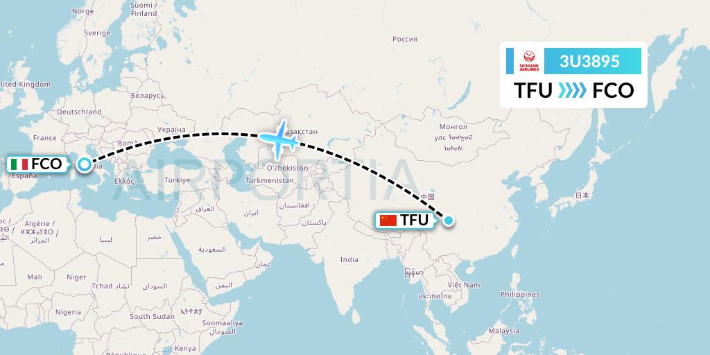 3U3895 Sichuan Airlines Flight Map: Chengdu to Rome