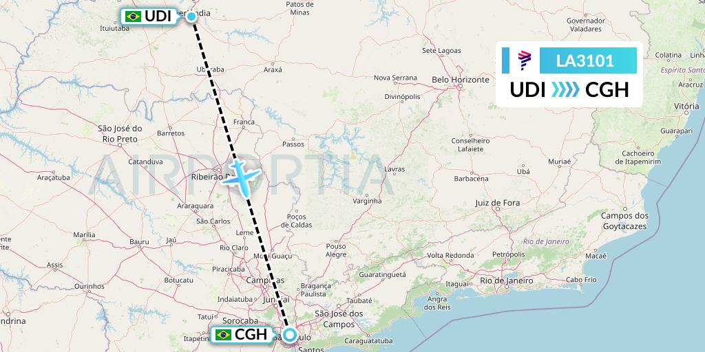 LA3101 LAN Airlines Flight Map: Uberlandia to Sao Paulo