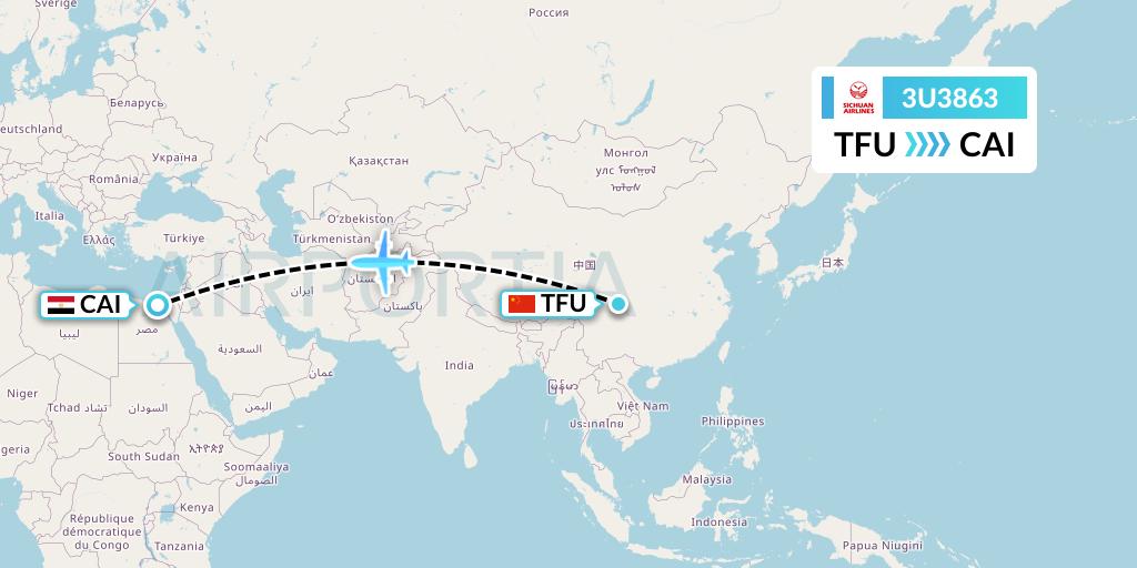3U3863 Sichuan Airlines Flight Map: Chengdu to Cairo