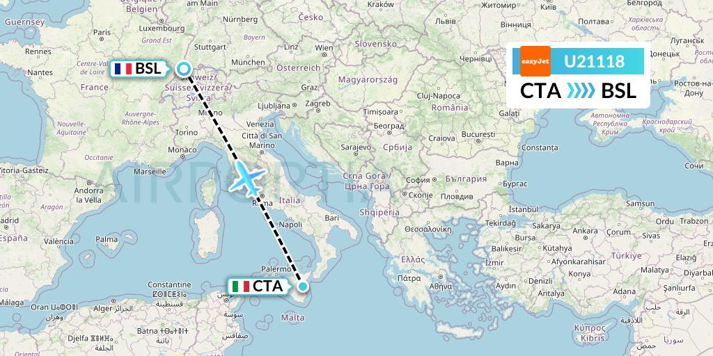 U21118 EasyJet Flight Map: Catania to Basel