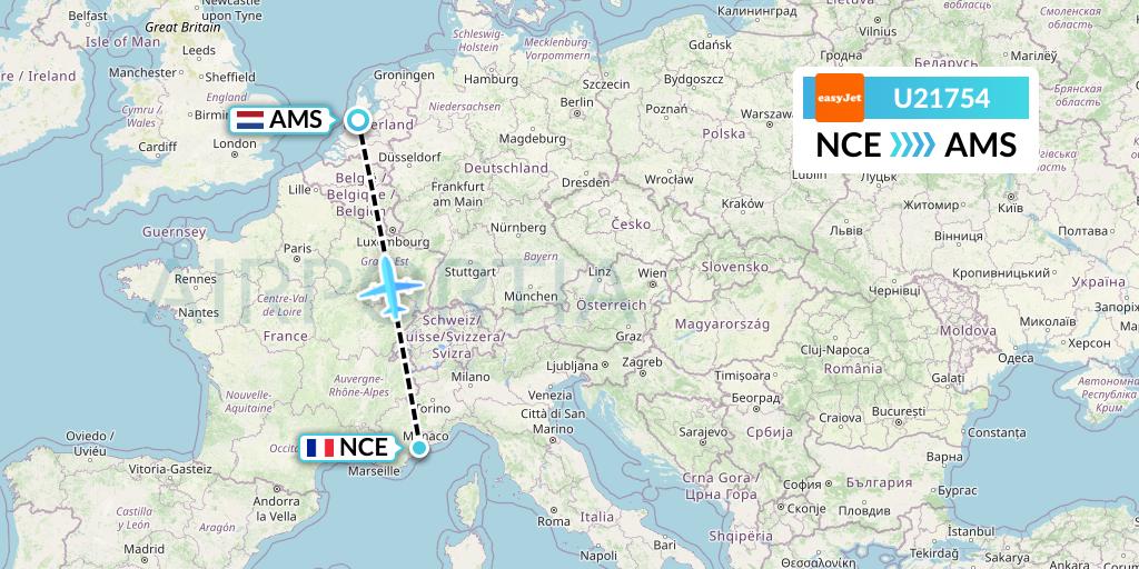 U21754 EasyJet Flight Map: Nice to Amsterdam