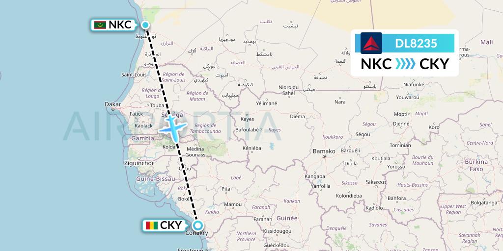 DL8235 Delta Air Lines Flight Map: Nouakchott to Conakry