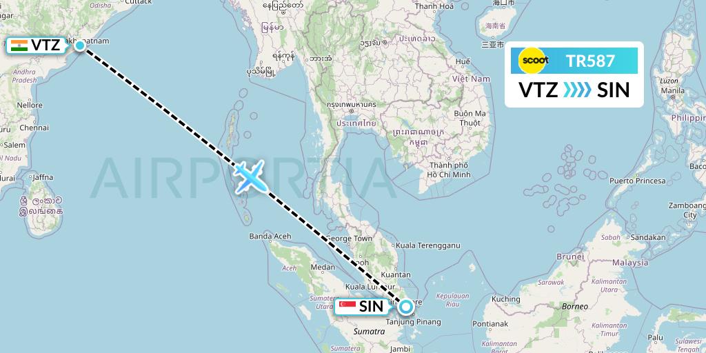 TR587 Tigerair Flight Map: Visakhapatnam to Singapore