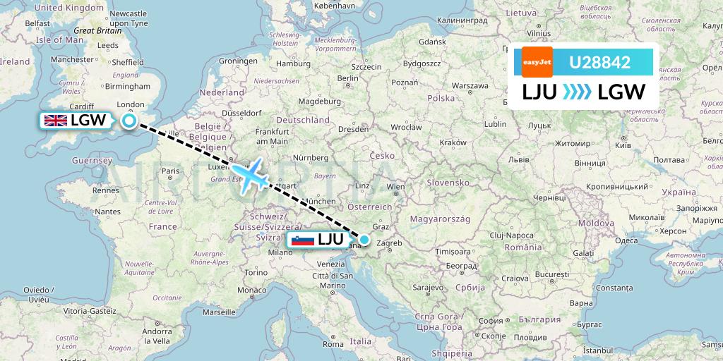 U28842 EasyJet Flight Map: Ljubljana to London