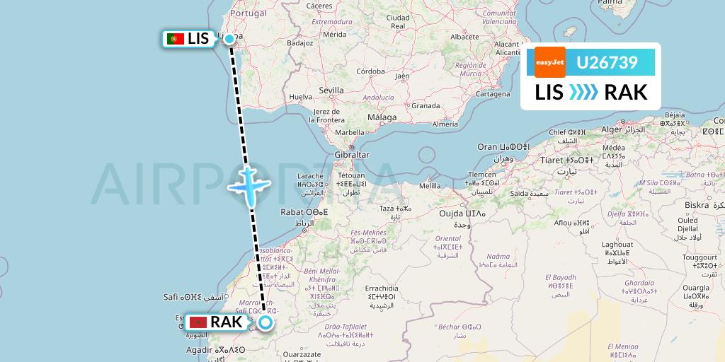 U26739 EasyJet Flight Map: Lisbon to Marrakesh 