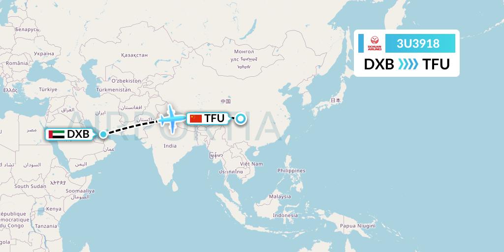3U3918 Sichuan Airlines Flight Map: Dubai to Chengdu