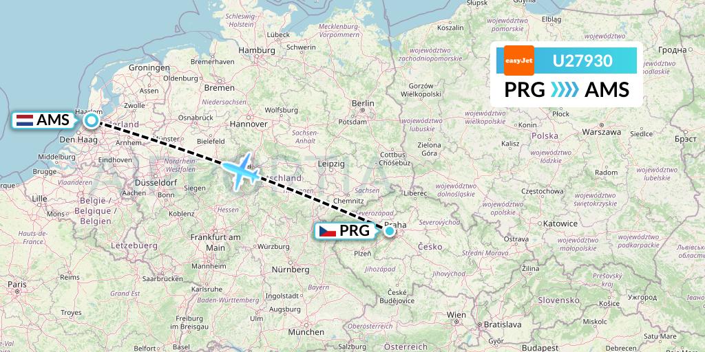 U27930 EasyJet Flight Map: Prague to Amsterdam