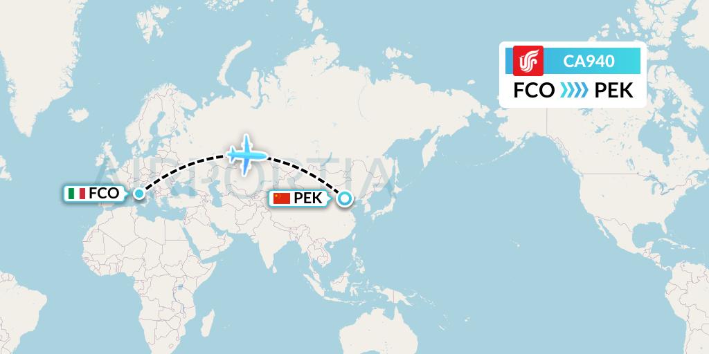 CA940 Air China Flight Map: Rome to Beijing